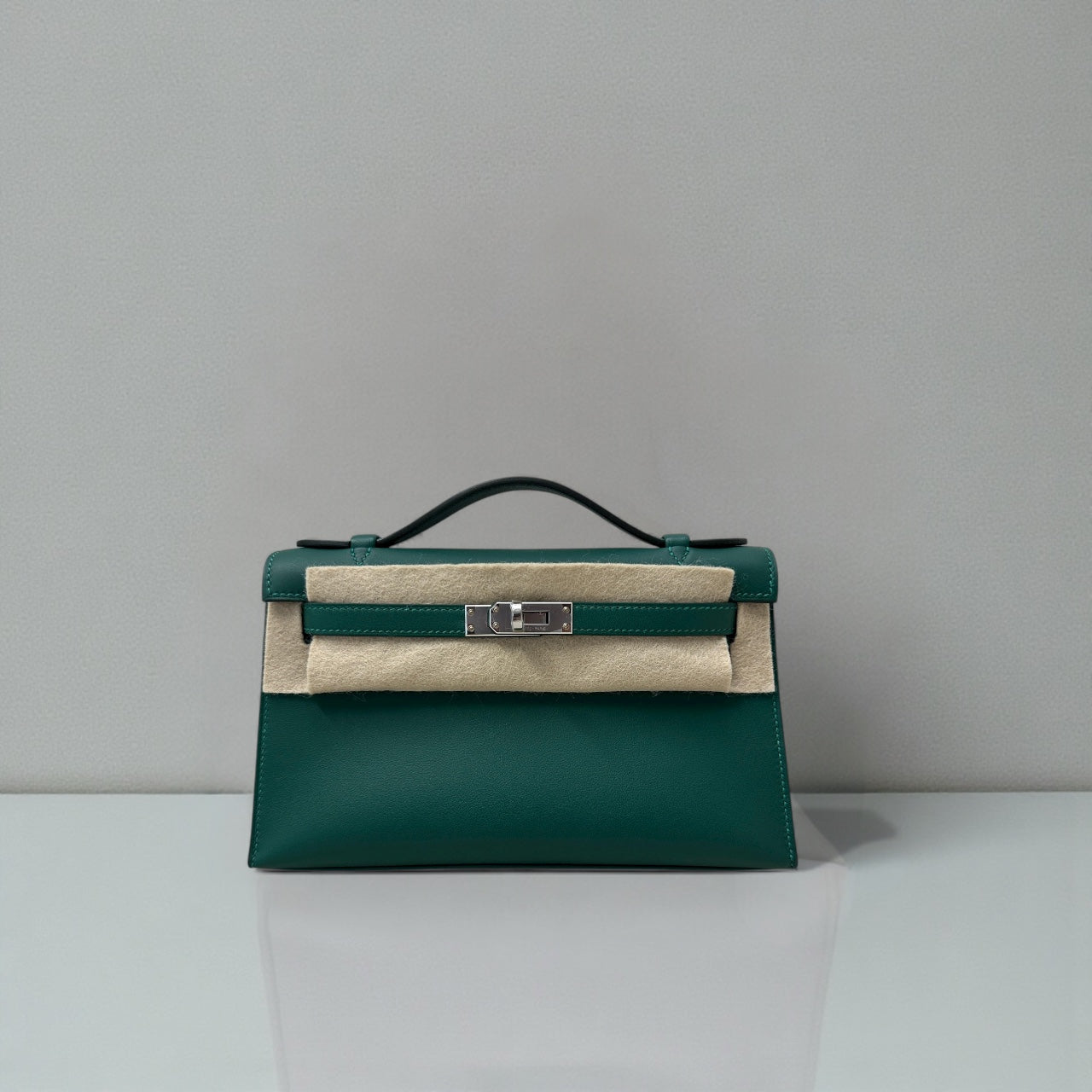 Hermès Kelly Pochette Vert Moyen Swift Palladium Hardware